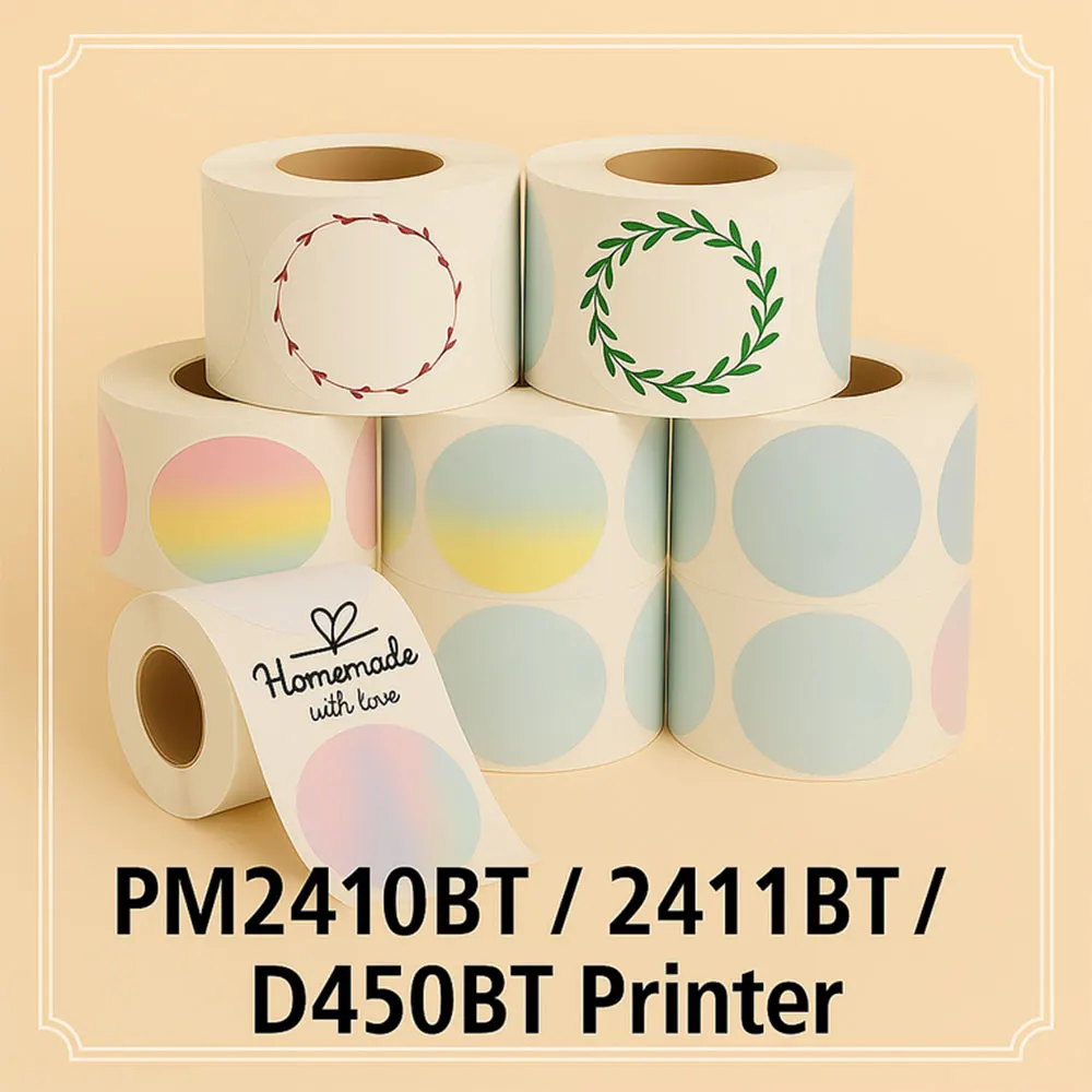 Thermal Label Paper Round Sticker Waterproof Label for Gift Stickers School Supplies for PM2410BT/PM2411BT/D450BT Printer