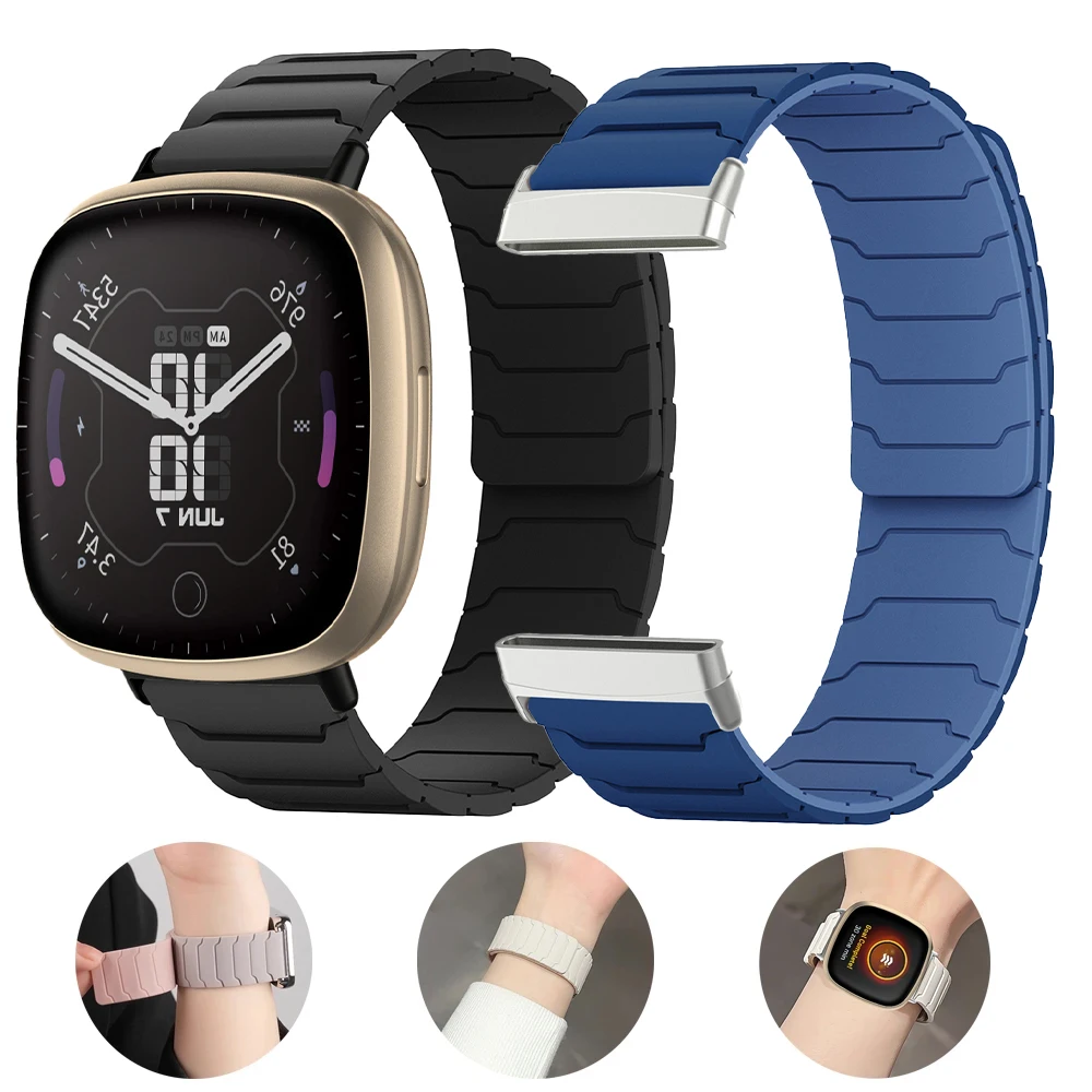 Magnetic Watch Band for Fitbit Versa 2/Versa 3/Versa 4 Silicone Strap Sport Wristband for Fitbit Versa Lite/Sense/Sense2