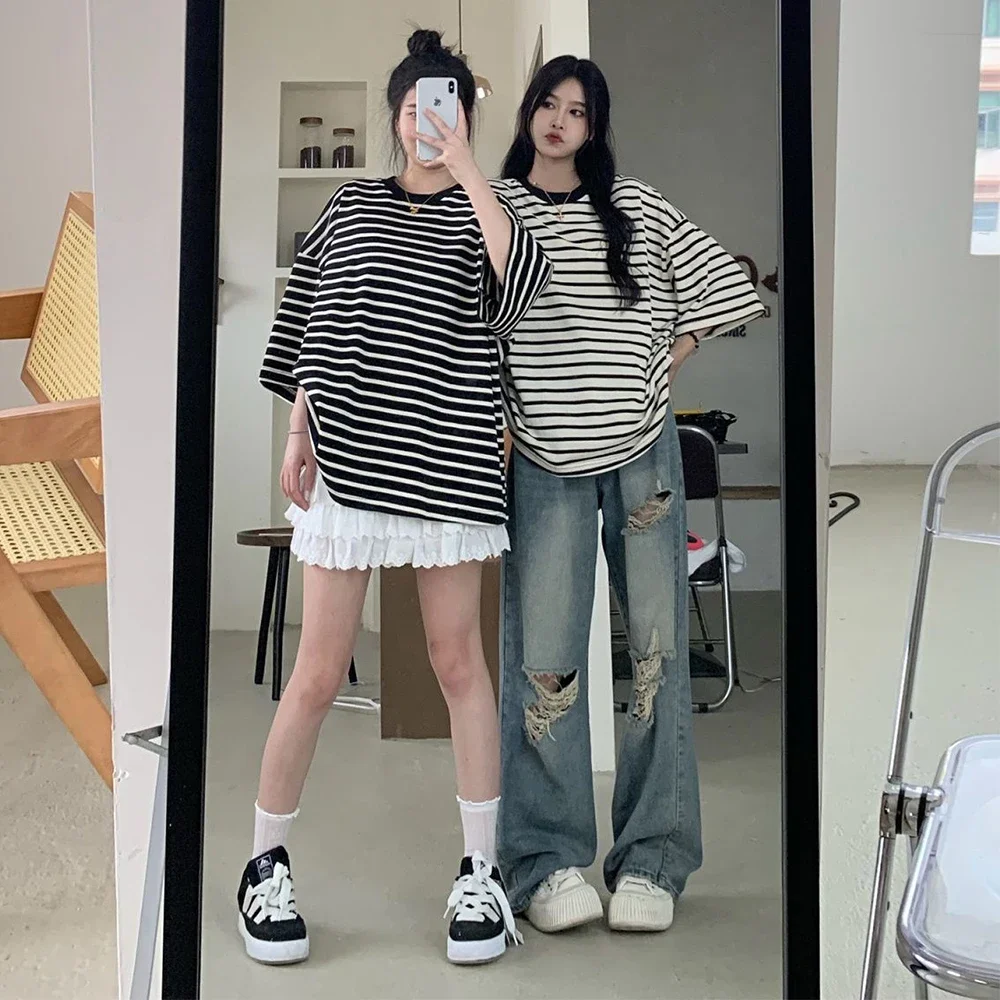 American retro ripped jeans for women's fashion design sense Vibe high waisted loose fit slimming straight leg floor pants