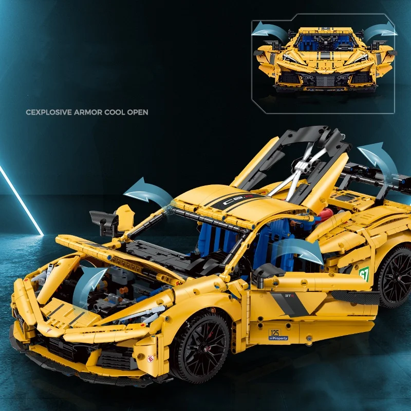 MOC 3788 Corvette C8 Super Sport Car Building Blocks, 1:8 Modelo, Acessório de Tecnologia de Alta Tecnologia, Brinquedos de Tijolos, Novo, Em Stock