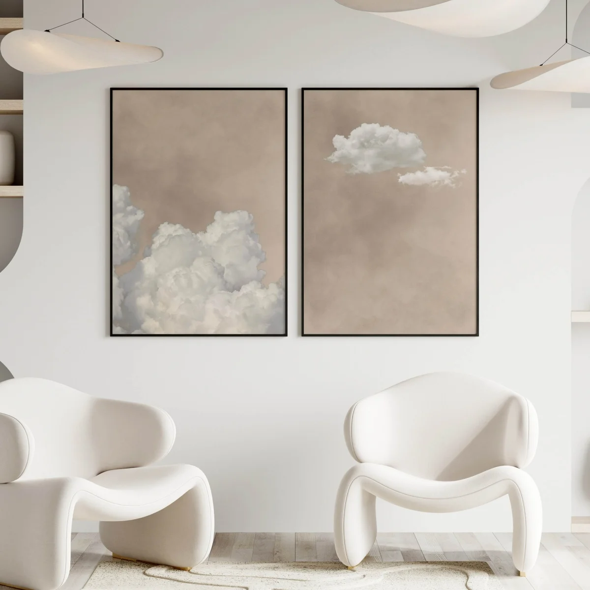 2pcs frameless Canvas Painting 2pcs/set Neutral Beige Cloud Abstract Canvas Print Poster Modern Minimalism Art Prints Living Roo