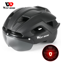 WEST BIKING Ultralight Bike Helmet With Taillight Goggle Men Women Integrated Cycling Safety Hat MTB Road Bike Motorcycle Helmet