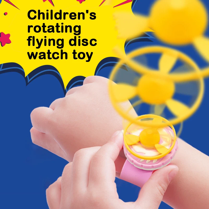 1Pcs Children's Outdoor Toy Watch Flying Disc Launcher Ejector Snap Bracelet Fun Flying Gyro Bamboo Dragonfly Spinning Toy Gift