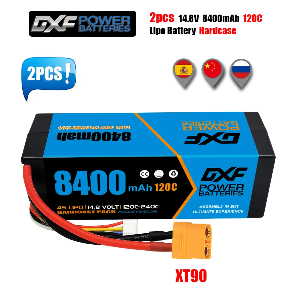 

DXF 2 шт. Lipo 2S 3S 4S Аккумулятор 7,4 В 11,1 В 14,8 в 8400 мАч 8000 мАч 5200 мАч 100C- 200C 110C- 220C 120C- 240C для 1/8 1/10 багги АВТОМОБИЛЯ