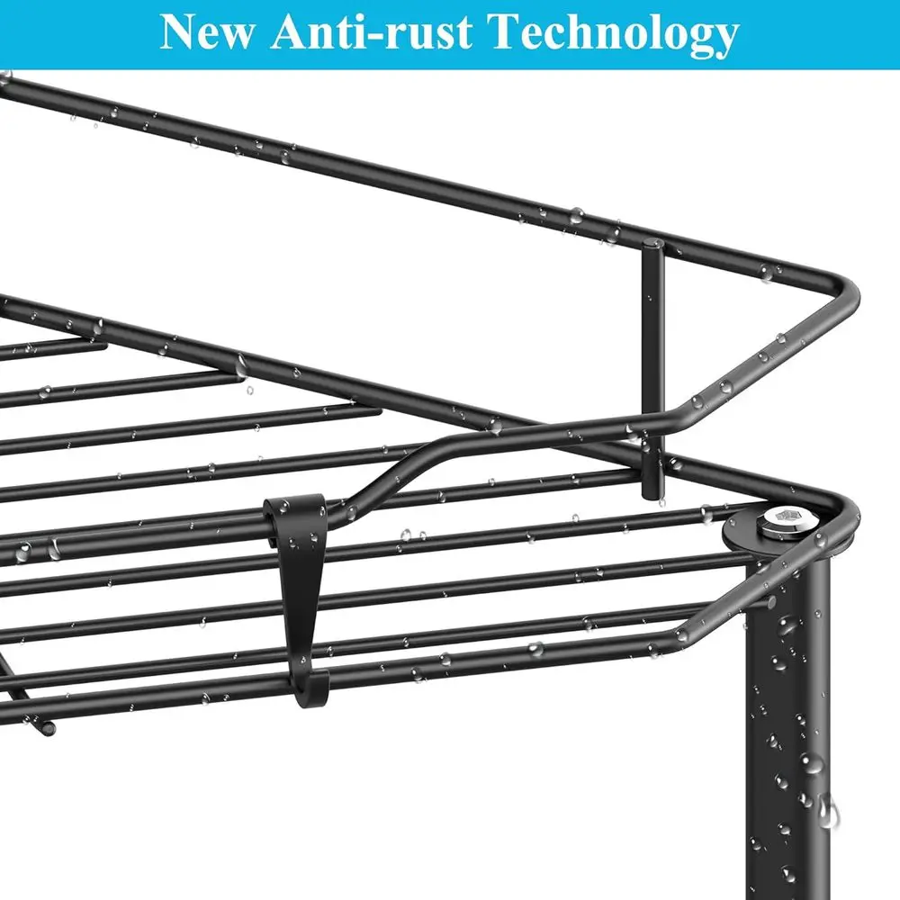 Corner 5-Tier Shower Caddy Organizer with Hooks, Black Bathroom Shelf Stand Rack