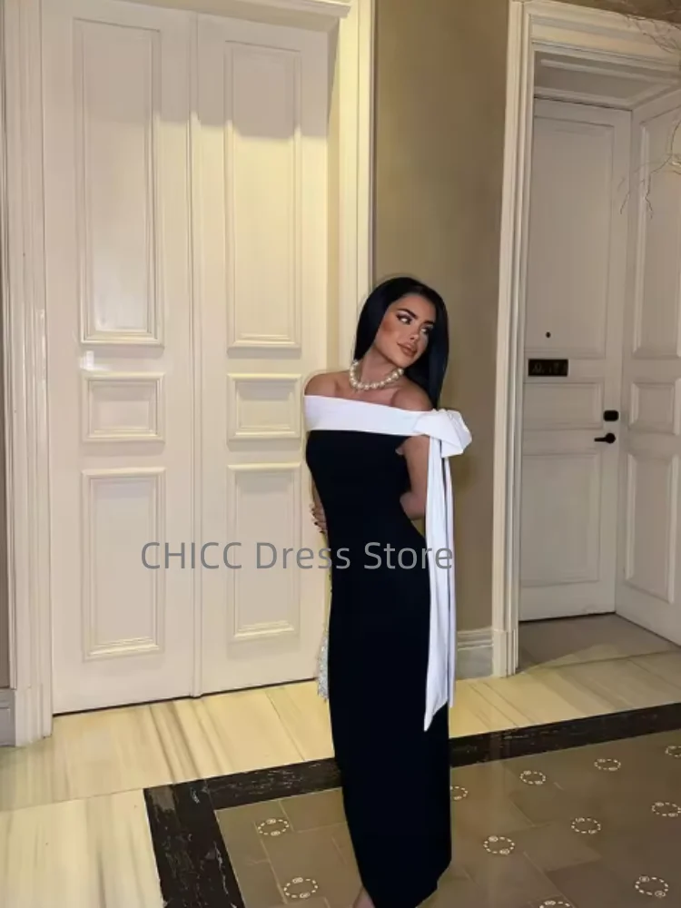 อาหรับชุดราตรีปิดไหล่แขนกุดนางเงือกชุดราตรีสีตัดกันชุดปาร์ตี้ที่กำหนดเอง فساتين سهرات