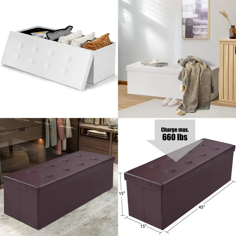 

Большая 45-дюймовая пуфик для хранения из искусственной кожи с подушкой из пены с эффектом памяти и подставкой для ног