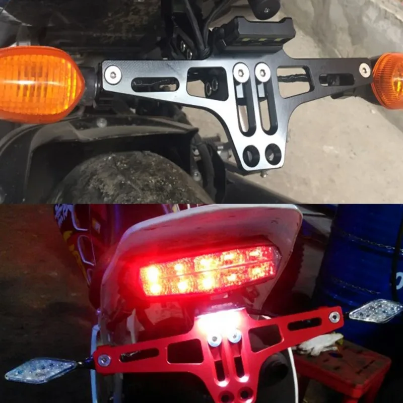 

For Kawasaki CG125 CB400 CG 125 CNC Motorcycle Adjustable Angle Aluminum License Number Plate Frame Holder Bracket LED Light