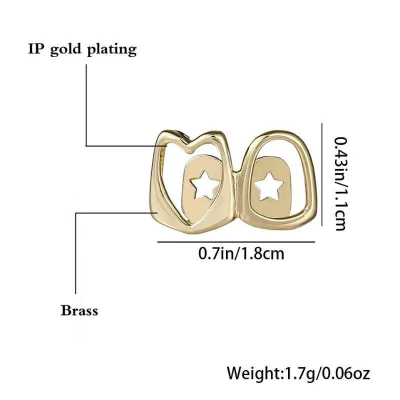 New Trendy Hollow Heart Hip Hop Tooth Grillz Shiny Gold Color Easy to Fit for Women Daily Wear Rap Performance Decoration