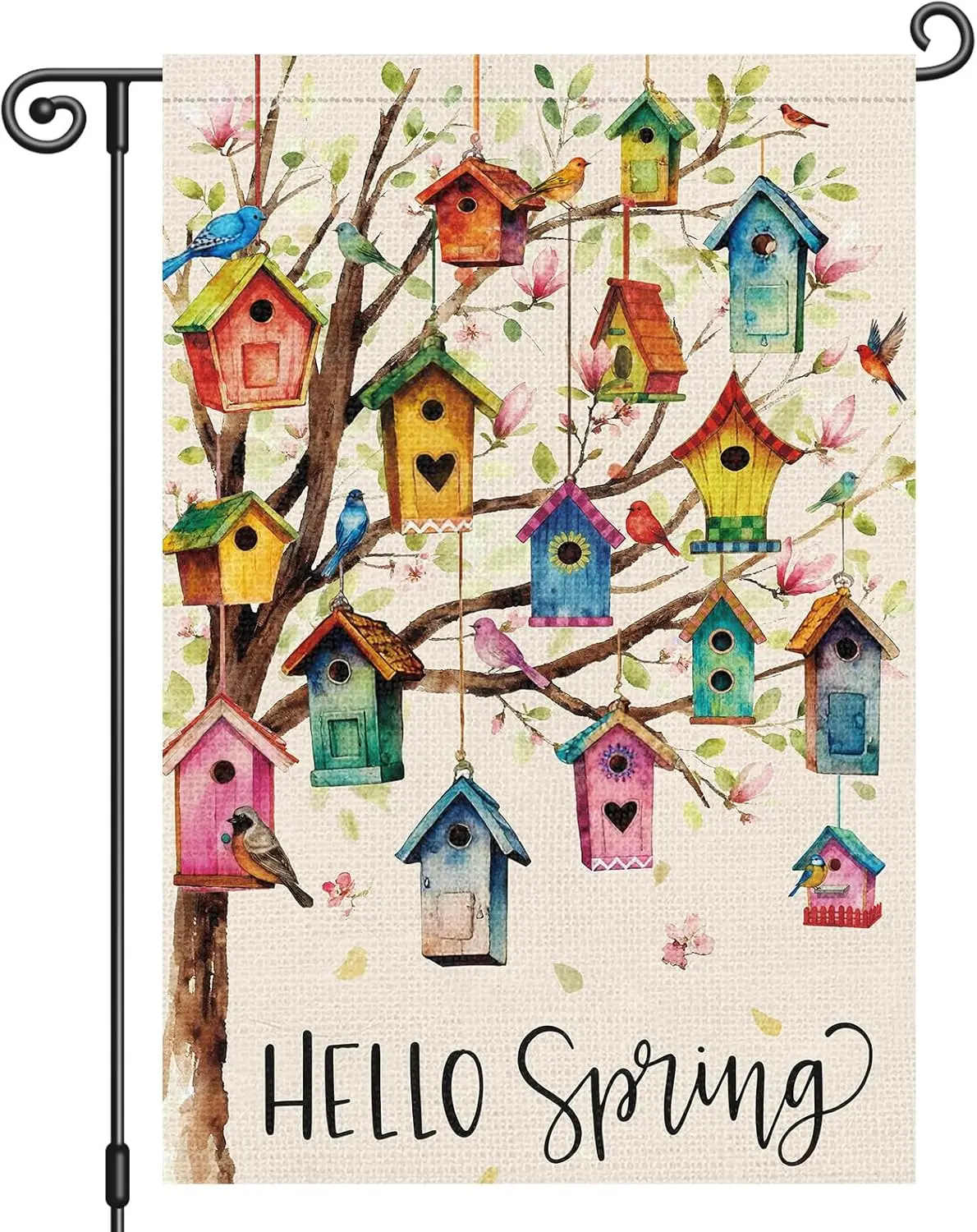 Heyfibro Hello Spring Bird Garden Flag 12x18 Inch Double Sided Floral Tree Bird House Garden Flag Seasonal Small Yard Flags  WWP