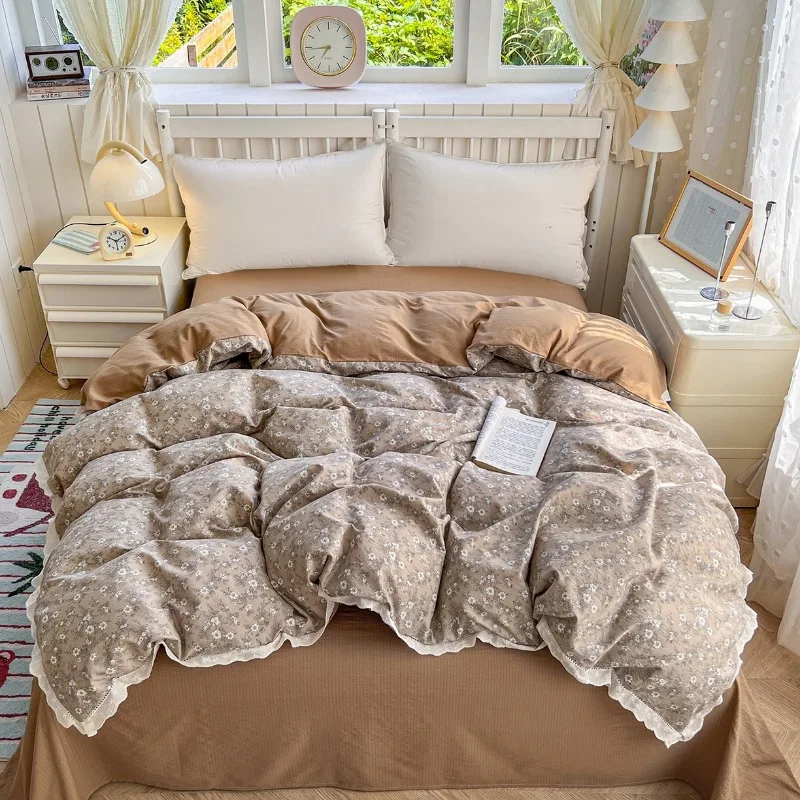 

Удобный корейский кремовый решетчатый кружевной французский пододеяльник Kapok Zouzou из пряжи, без наволочки и простыней