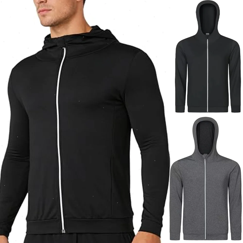 Mens Sports Jackets Zip Up Gym Hoodies Running Jacket Fitness Sports Coat Casual Hooded Sweatshirt Male Basketball Quick Dry Top