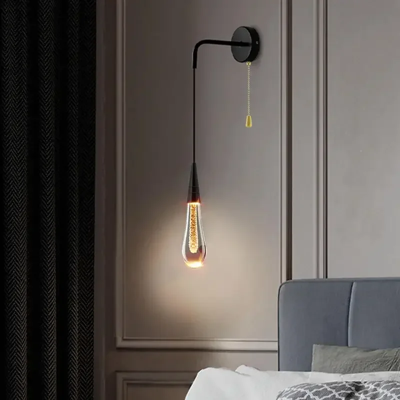 Luces de pared de cristal posmodernas, lámpara de pared Led creativa con gotas de lluvia para restaurante, dormitorio, mesita de noche, apliques de