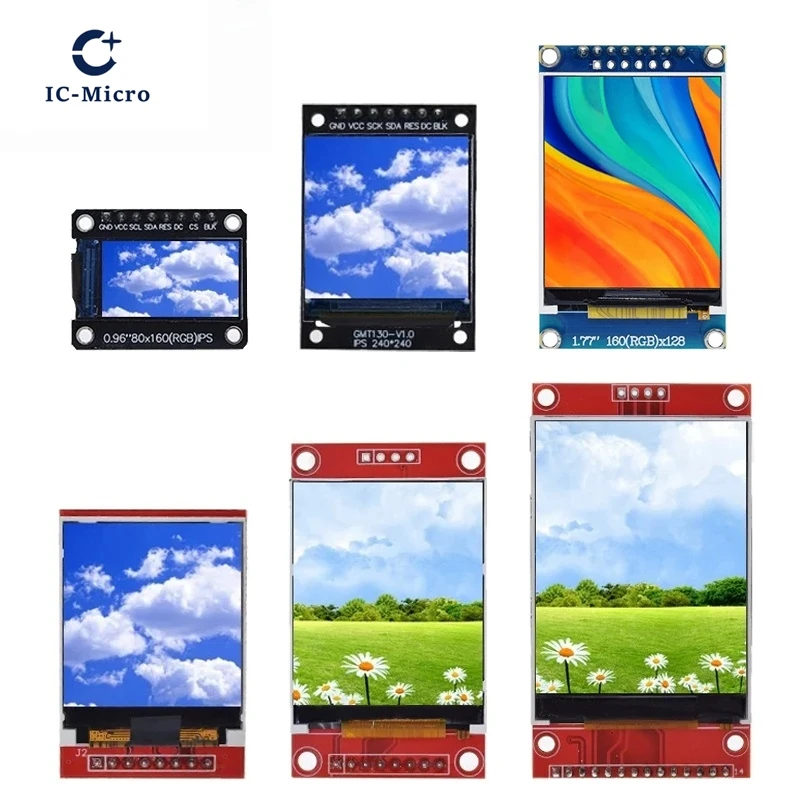 

TFT Display 0.96/1.3/1.44/1.77/1.8/2.0/2.4/2.8 inch IPS 7P SPI HD 65K Full Color LCD Module ST7735 Drive IC 80*160 For Arduino