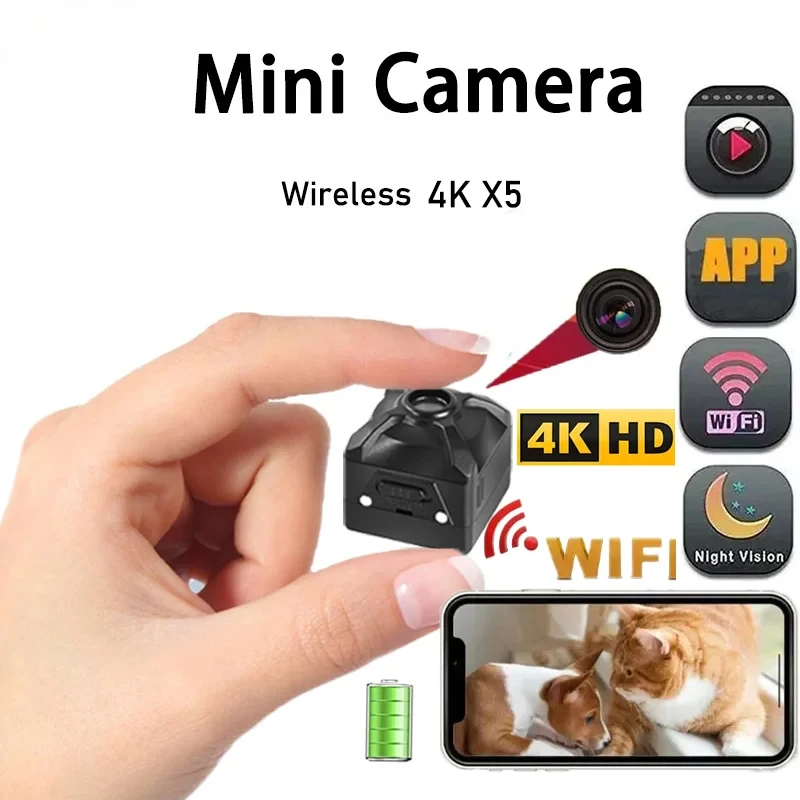 

4K Wireless Camera Mini WiFi IP/AP Remote Monitor Rechargeable Battery Motion Detection Portable Camcorders Home Outdoor