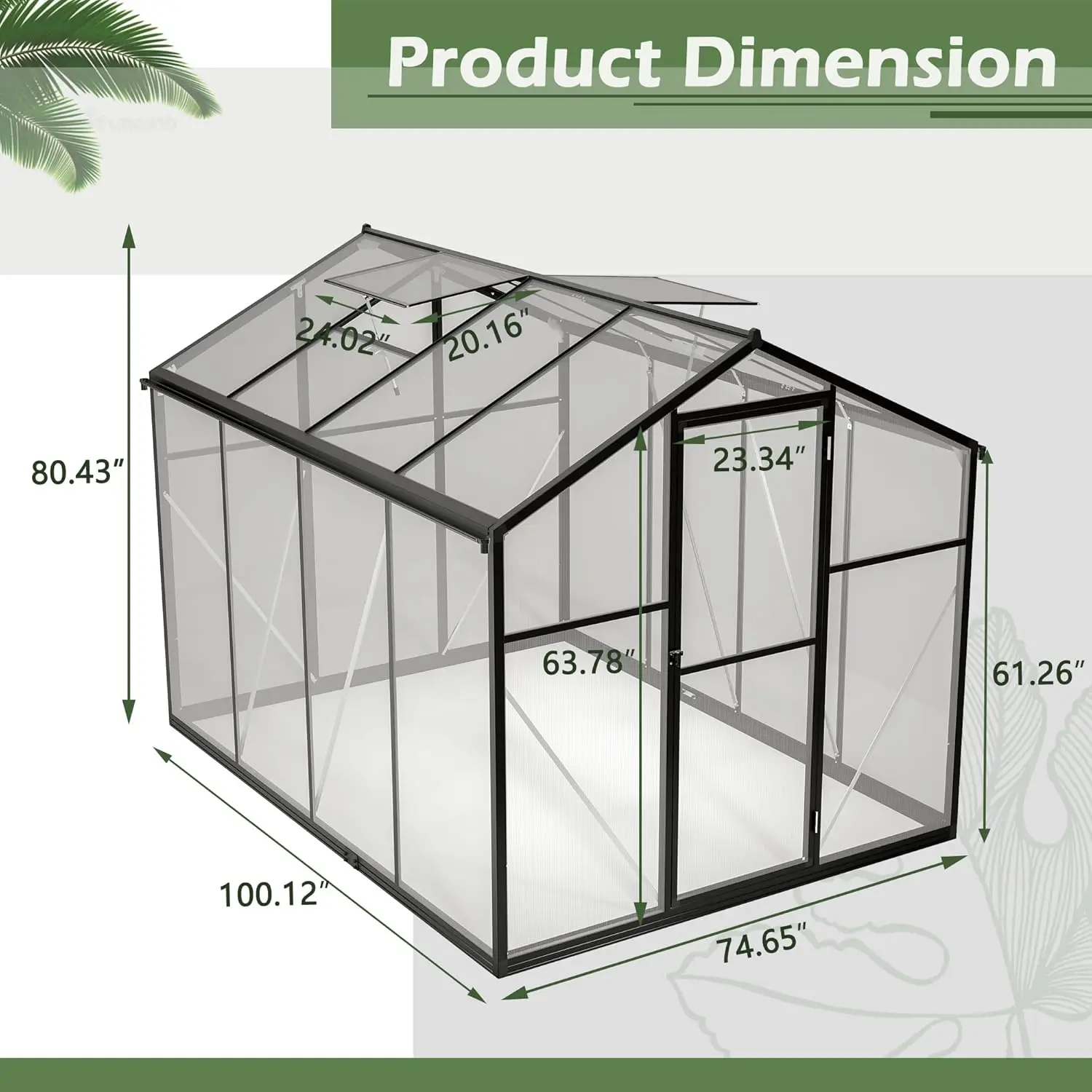 8X6 Ft Hybrid Polycarbonate Greenhouse Walk-In Hot House Outdoor Hobby Greenhouse Kit Heavy Duty Aluminum For Backyard Garden