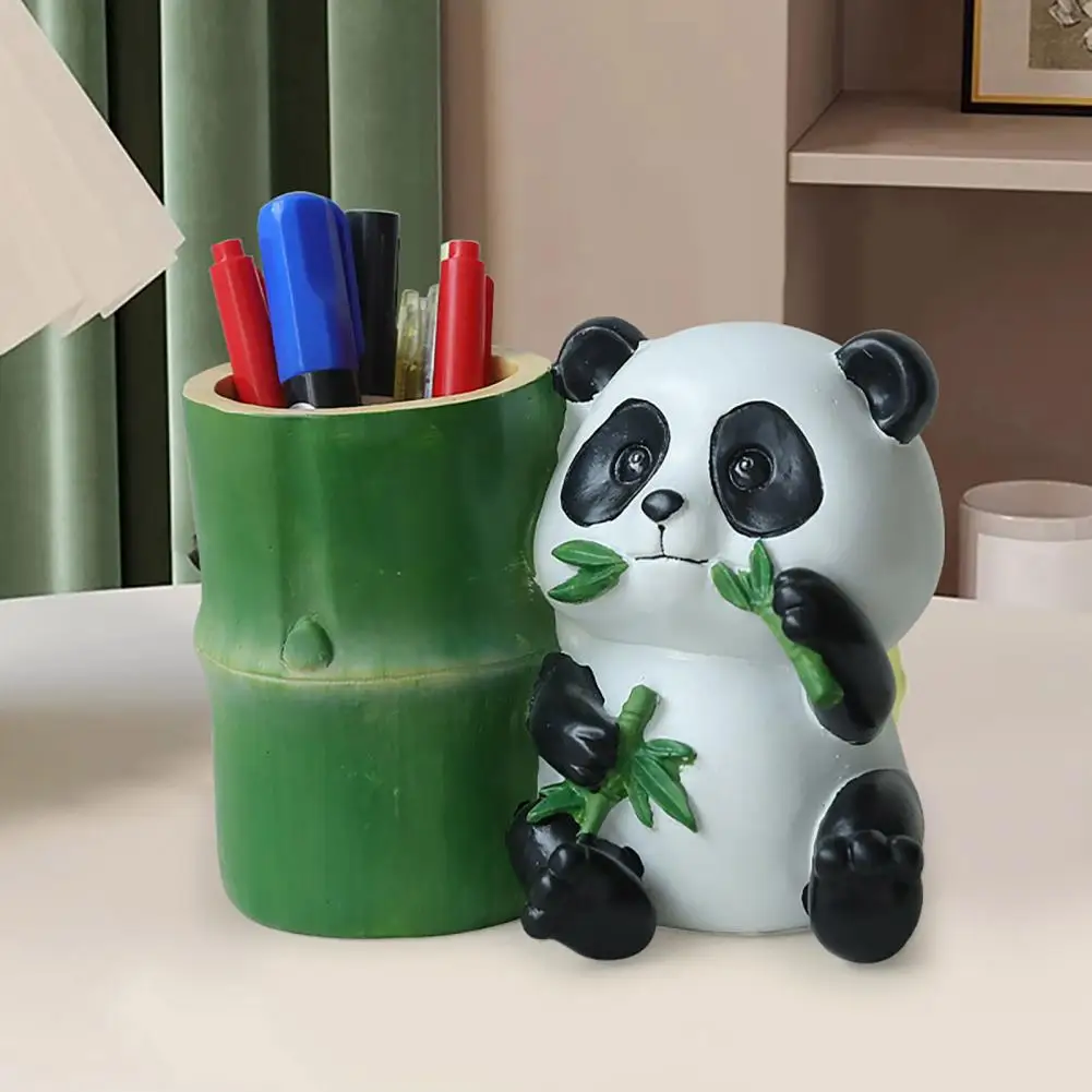 Panda Desk Organizer Cute Shaped Pen Holder Desktop Organizer for Stationery Storage Resin Office Desk Decoration with Panda