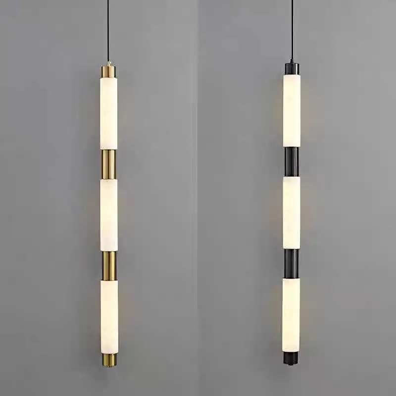 

Modern Popular Bedroom LED Bedside Pendant Light Living Room Simple Stainless Steel Bar Counter Single Head Marble LED lighting