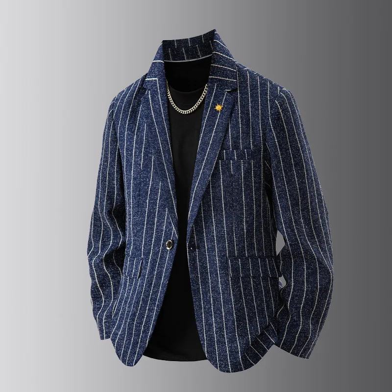 Men's Classic Slim Fit Striped British-Style Suit Jacket Fashionable Casual Spring Autumn Collection 2025