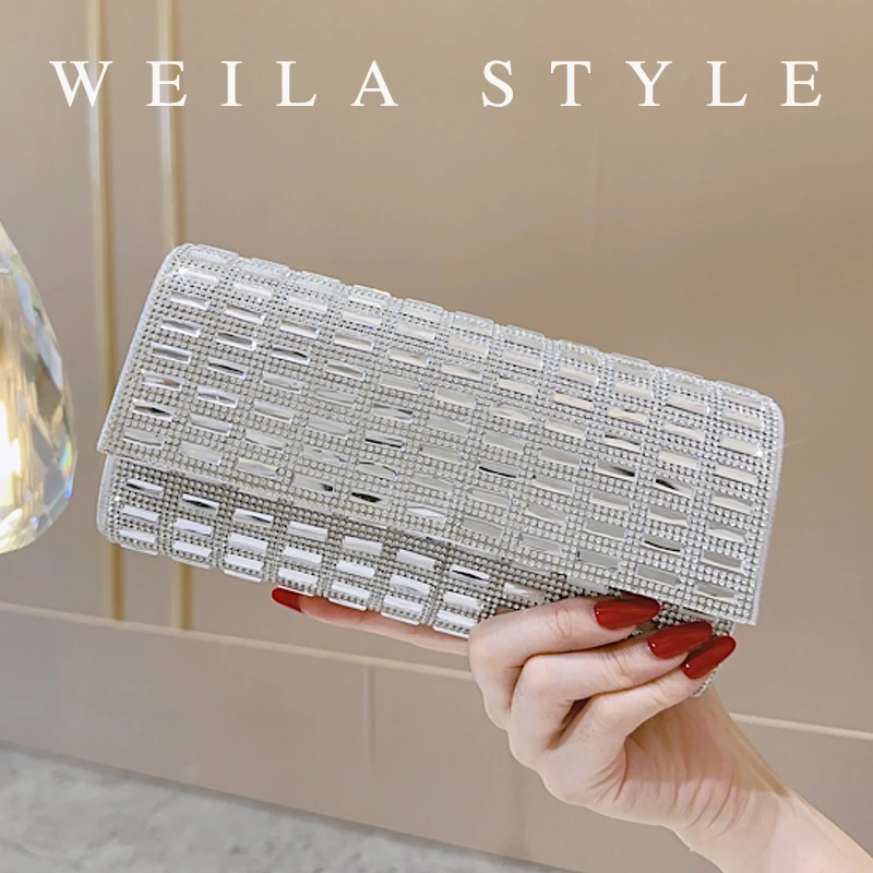 

Elegant Rhinestone Evening Purse, Classic Banquet Clutch Bag, Women’s Glitter Necklace Earrings Bracelet Set for Carnaval Music