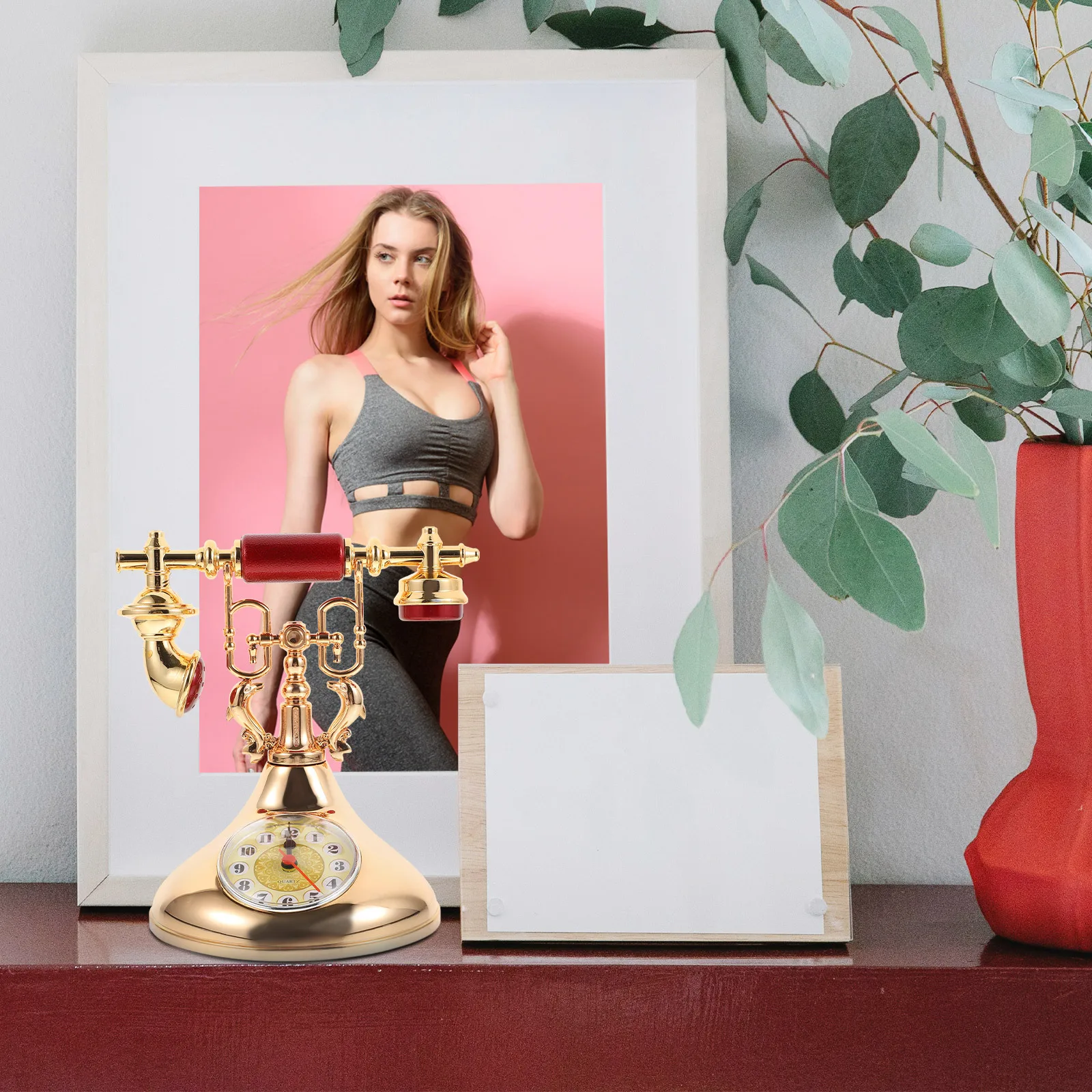 

Retro Style Telephone Clock Sturdy Desktop Decor Exquisite Workmanship for Long Term Use Artistic Home Adornment