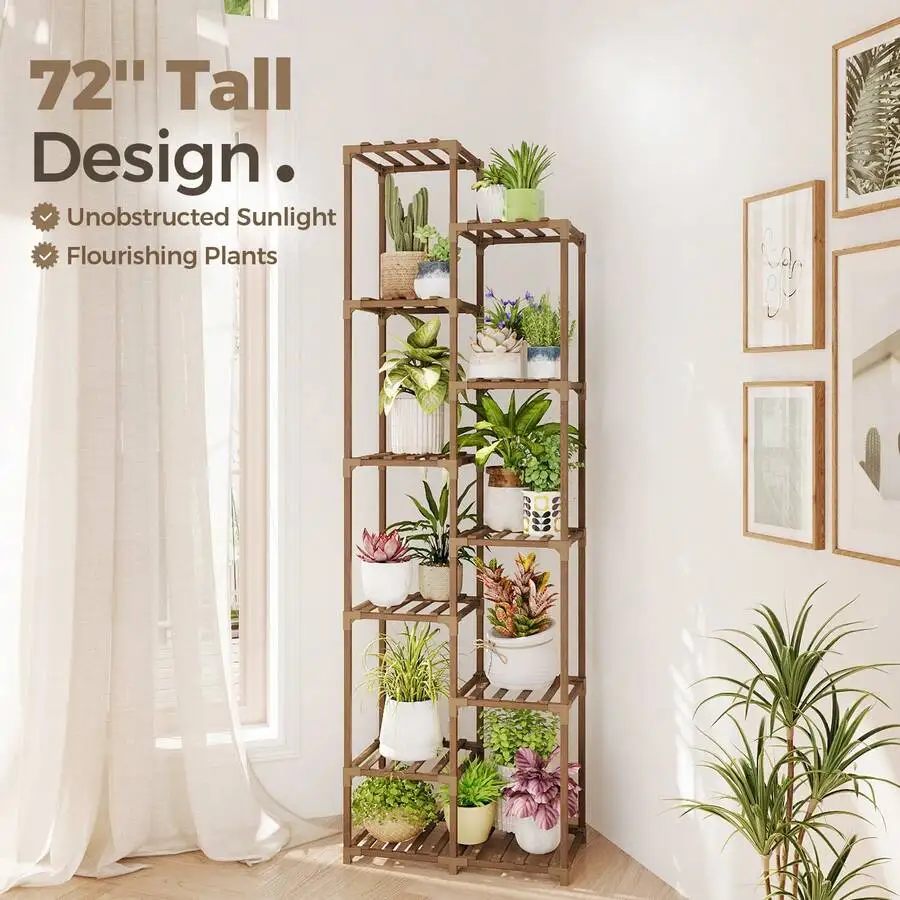 Plant Stand Indoor Outdoor 11 Tier Tall Large Wood Plant Shelf Multi Tier Flower Stands Garden Shelves Wooden Plant Display Holder Rack For Living Room Corner