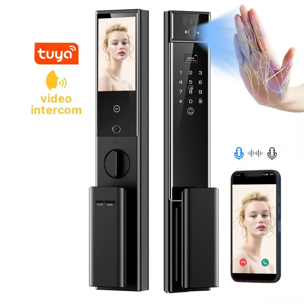 Hidden Fingerprint Palm Vein 6068 Cylinder Automatic Smart Lock 3D Face Recognition Door Aluminum Keyless Lock