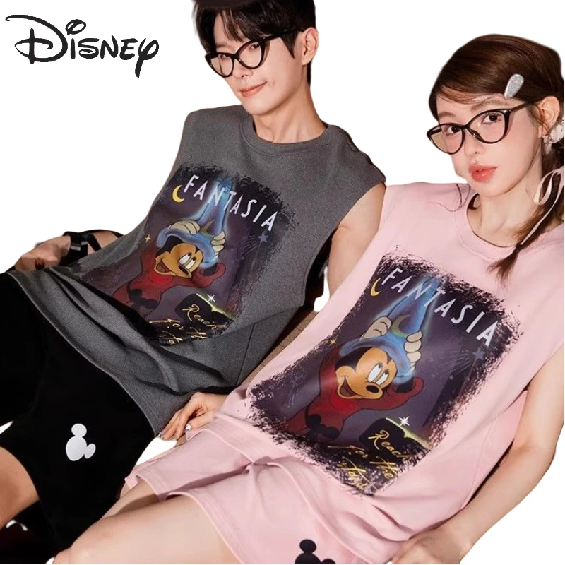 

Милые пижамы с изображением Микки Диснея, творческая личность, для мальчиков и девочек, пары в одном стиле, летняя домашняя одежда без рукавов, подарки