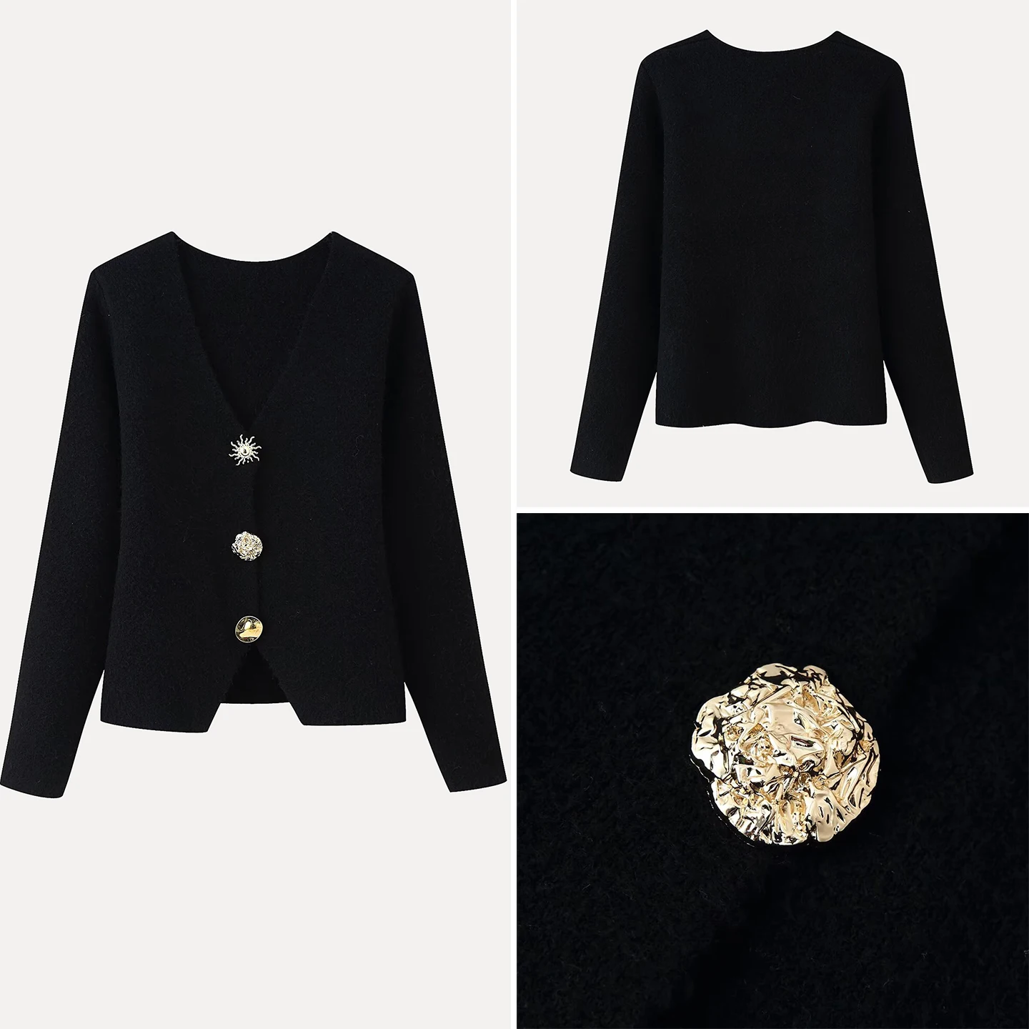 

Ele Metal Bule, украшенный V-Ne свитер, женская мода, осень 2022, длинная свеч, умная повседневная верхняя одежда