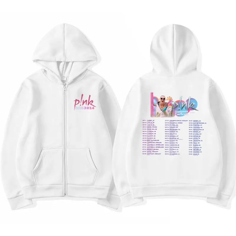 Sänger p! Nk rosa Sommer Karneval 2024 Festival Weltreise Reiß verschluss Hoodie Männer Frauen Mode übergroße Reiß verschluss Jacke Sweatshirt