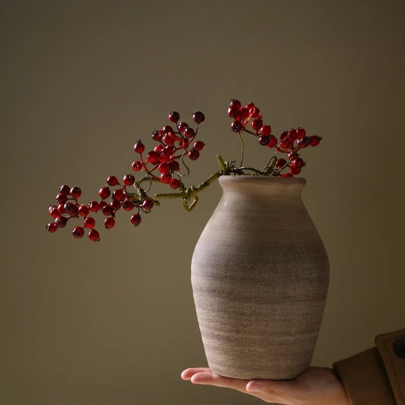 Ceramic Vase Retro Rustic Handmade Pottery Jar New Household Desktop Decoration for Dried Flowers Vintage Style Vase Decoration