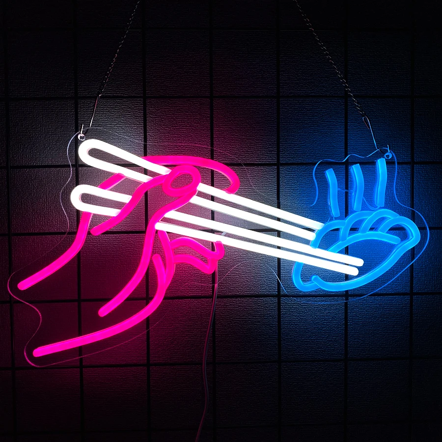 Chopsticks With Dumplings Neon Sign For Wall Decor,Light Up Sign For Home Kitchen,Restaurant Decor,Bedroom,Bar,Dumplings Store