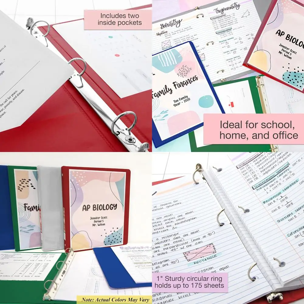 

1-inch Assorted Color Economy Binders with Clear Overlays and Round Rings, Holds 175 Sheets, 24-Pack for Office and School Use