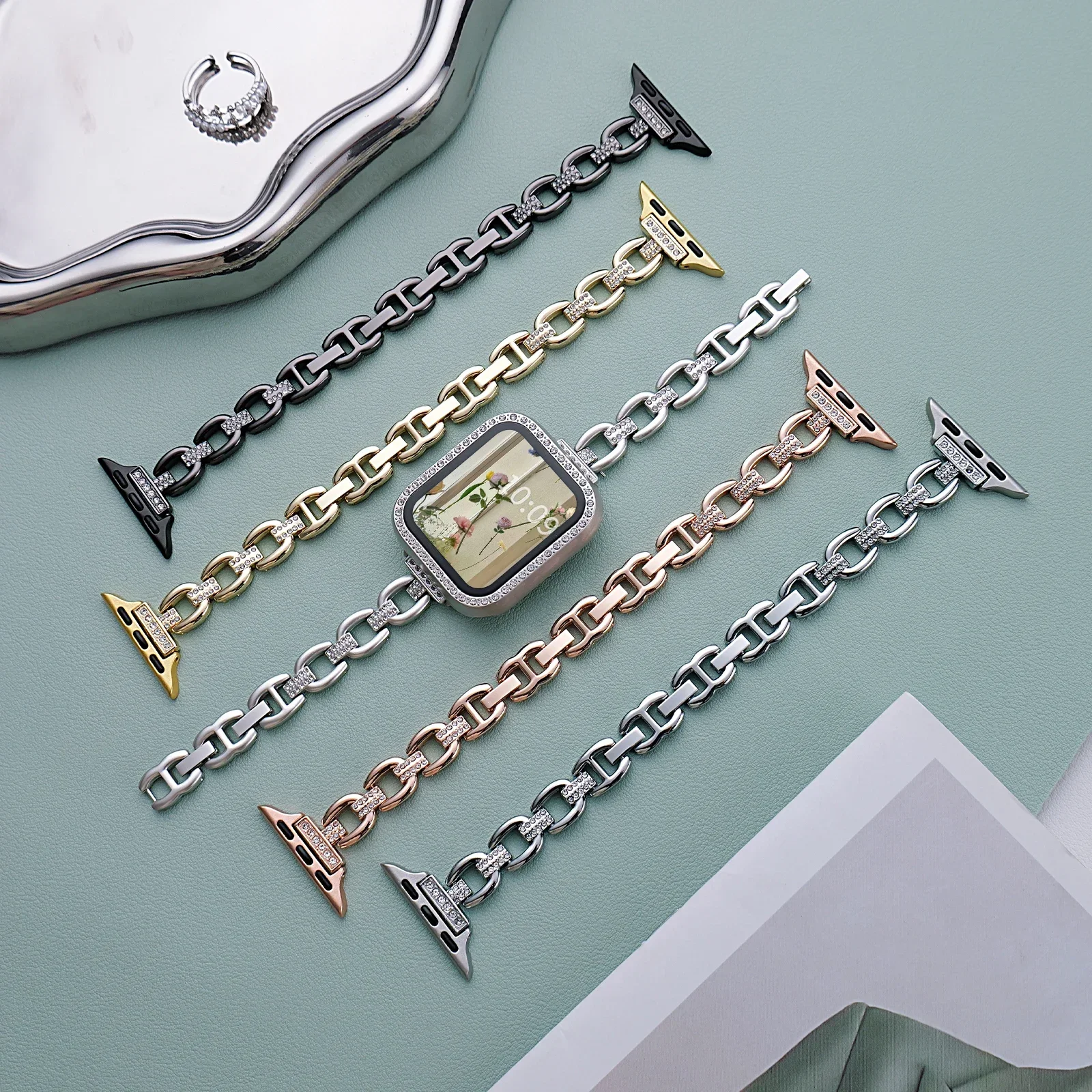 Luxury Watch Band for Apple Watch Band 45mm Ultra 49mm 41mm 42mm 46mm Metallic Chain Watch Strap for Iwatch Series 10 9 8 7