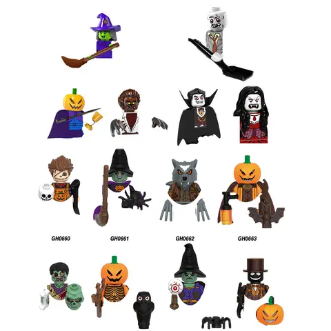 Halloween Horror Figures Mini Building Blocks Set, Pumpkin Witch Vampire Zombie Toys, Collectible Gift for Kids Adults