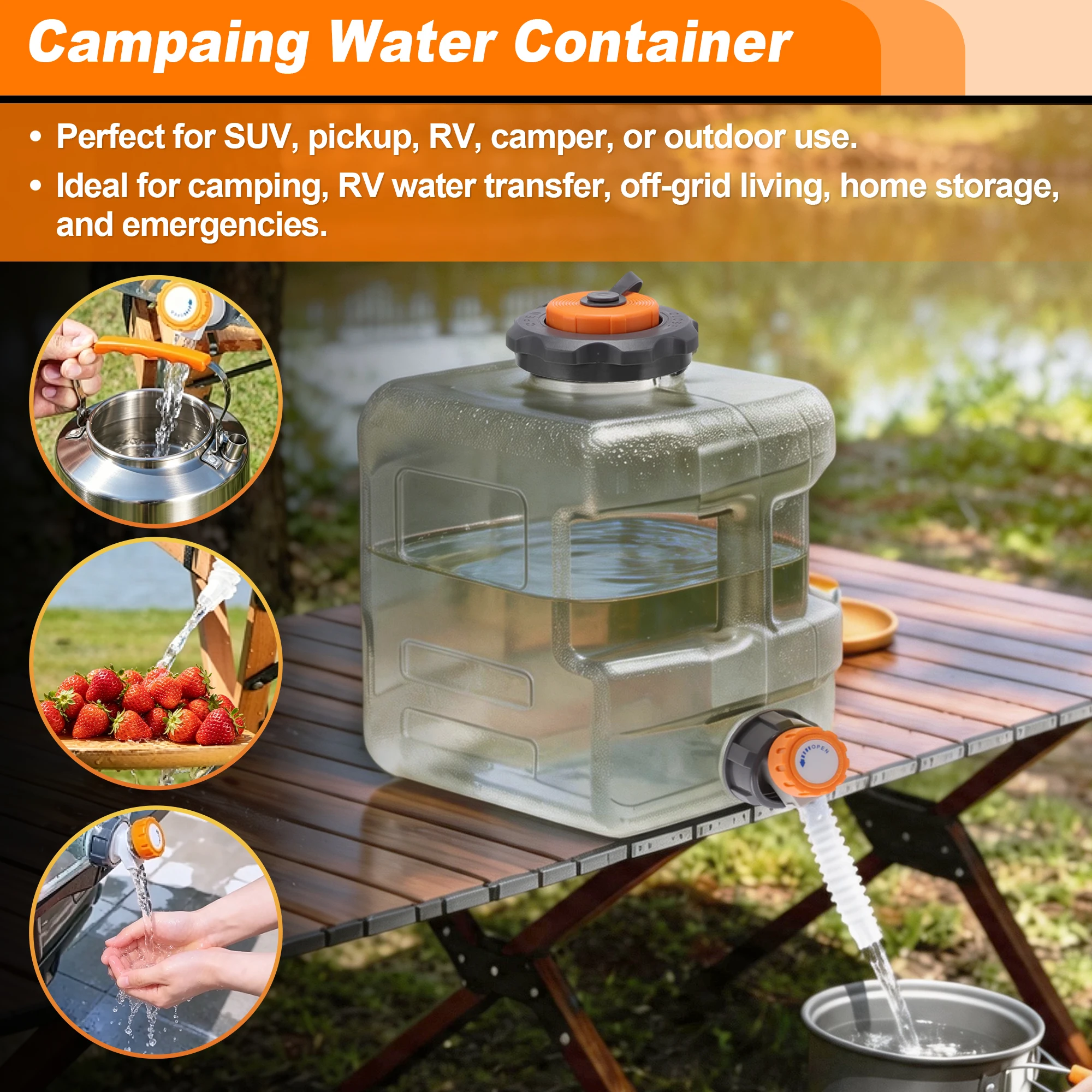 

UXCELL 20L/5.28Gal Camping Water Jug with Spigot RV Water Storage Tank Emergency Water Container Outdoor Portable Water Bucket