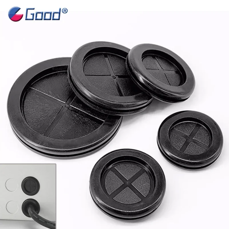 Black Round Protective Coil Double Face Snap in Grommet Seal O-ring Wire Sheath Cap Dustproof Hole Plug 16-100mm