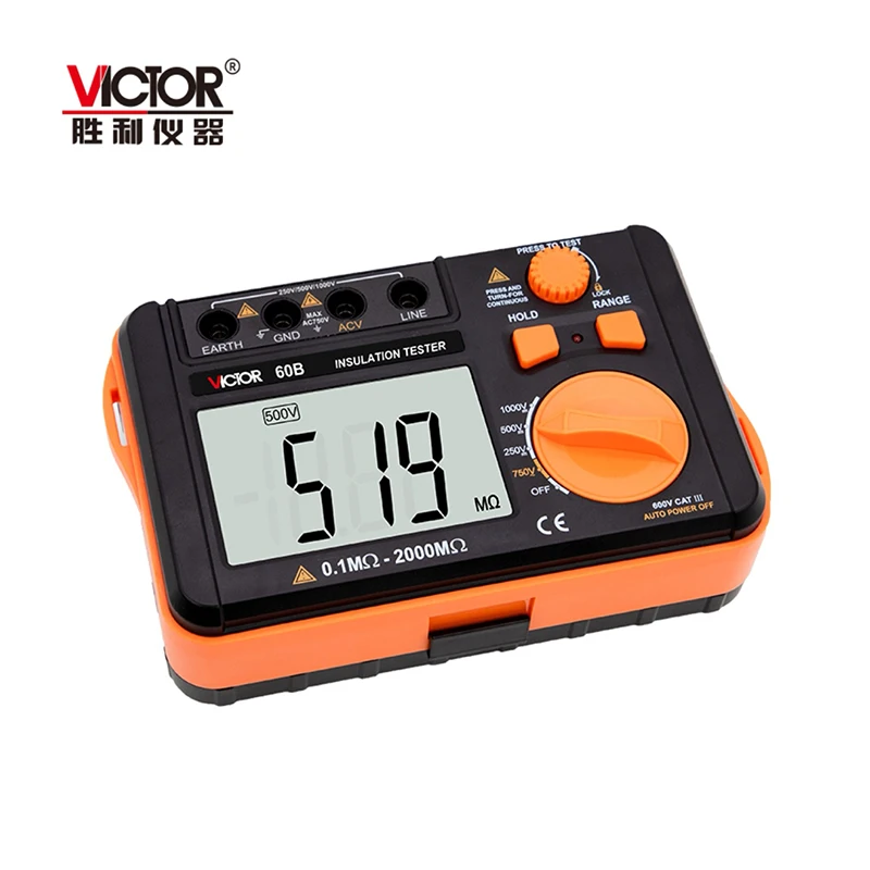 Victory Instrument Digital Megohm Meter Insulation Resistance Tester Vc60B 1000V 2500V 5000V Shake Meter