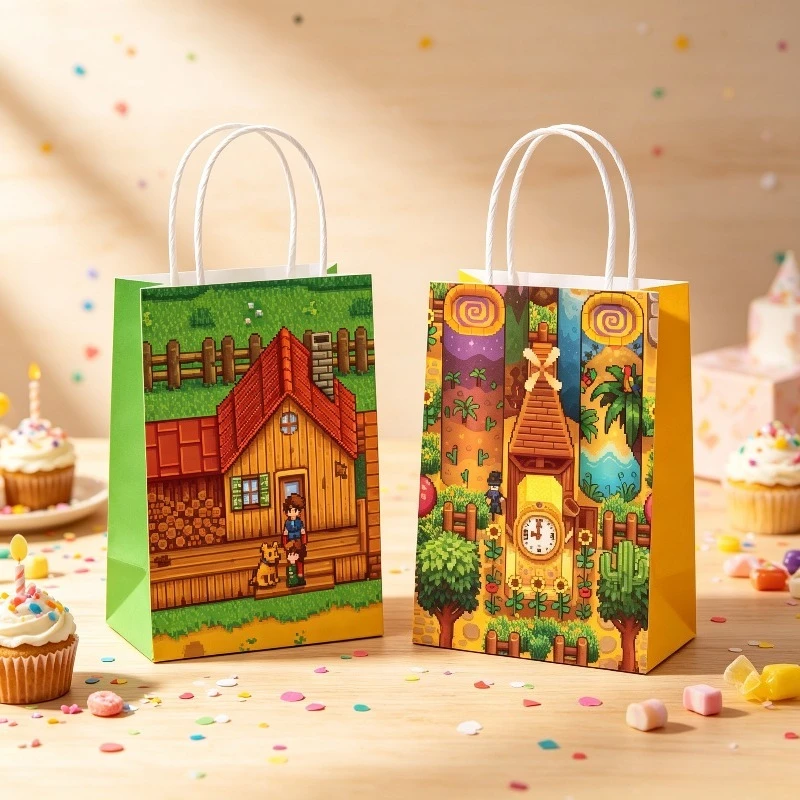 12pcs Popular Game Stardew Valley Pixel Farm Game Party Gift Bags Birthday Paper Treat Bags Candy Present Handbag