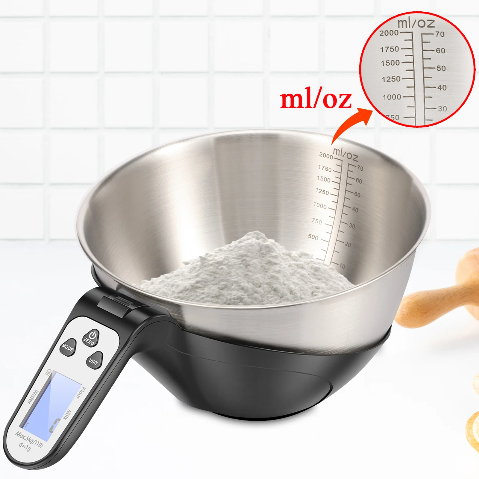 

Digital Kitchens Scale with Bowl Weight Scale Stainless Steel/Plastic Food Scale Kitchen Scale With Graduated Scale ml/oz Bowl