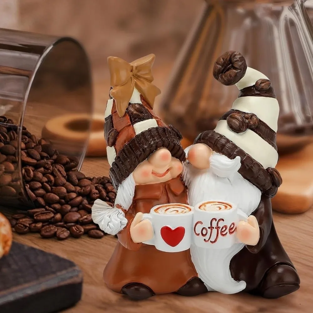 Nouveau Gnome de café fait à la main en résine, ornement de noël, Figurine naine, thème café, Mini décor de bureau
