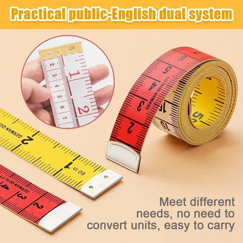 1.5M/60in Soft Tape Measure Tailor\'s Tape with Snap Fasteners Body Measuring Double-sided Ruler For Needlework Sewing Tool