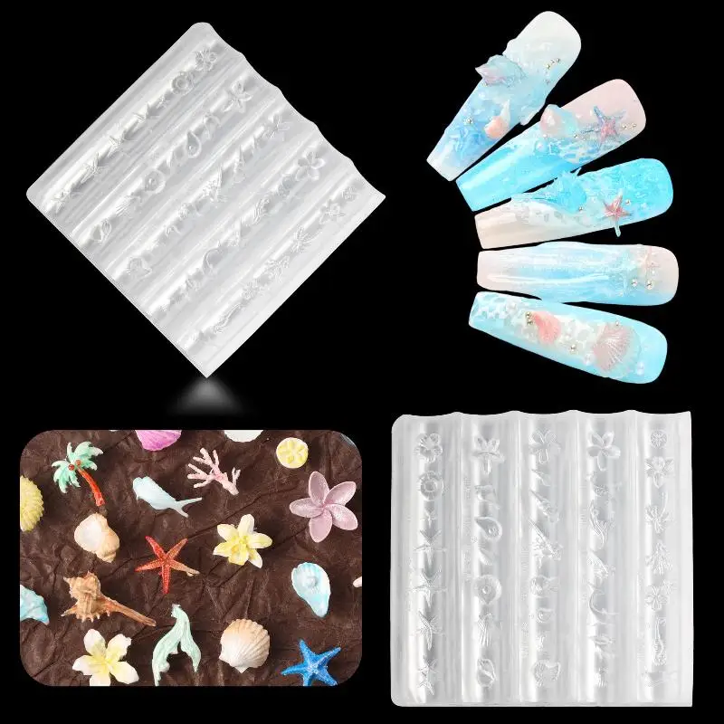 1pcs Sea Shell Zeester Goudvis Koi Vis 3d Acryl Nail Mold Zomer Zee Koraal Bloem Vlinder Diy Siliconen mal Nail Art Mold