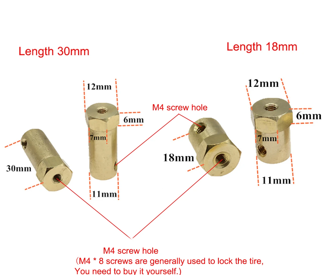 1Pcs Brass Hexagon Shaft Coupler Bore 2/3/3.17/4/5/6/7/8mm Motor Copper Hex Coupling Connector Vehicle Ship Aircraft Model Parts