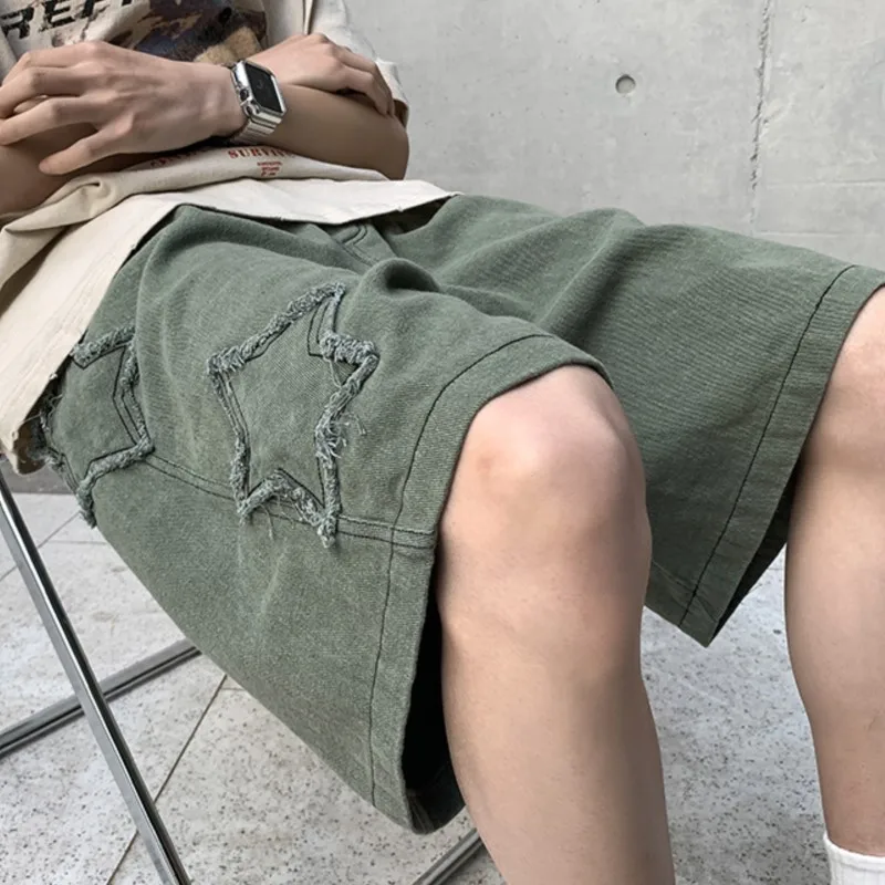 shorts men gym 2024 Loose Star Patchwork Short Men Vintage Summer Basic Simple Hot Sale Leisure Ulzzang Streetwear Chic Shorts