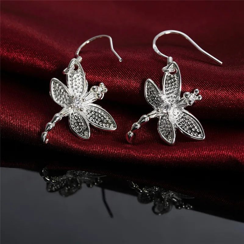 Hot Sale Jewelry 925 Sterling Silver Earring Fashion Woman Crystal Dragonfly Earrings Gifts For Girlfriends