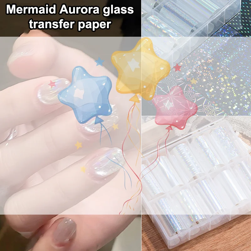 6/10 Rollen Laser Starry Sky Transferfolien Aurora Glas Papierfolie Nagelaufkleber für Gel & Cat Eye Polish Transfer Aufkleber DIY Nai