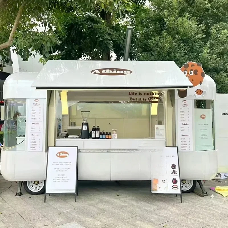 Customized Street Side Road Food Cart Outdoor Movable Fully Equipped Mobile Kitchen Fast Food Trailer Food Truck