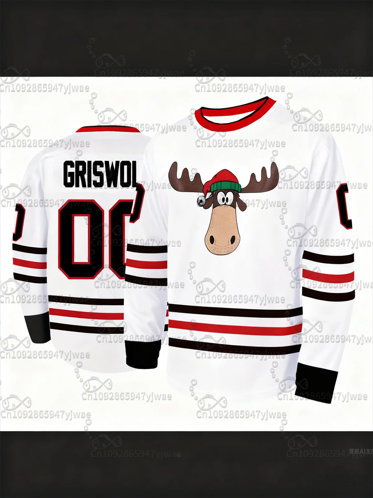 Hockey Jersey met kerstthema Cartoon Moose Number Print Feestelijk atletisch sportshirt Herfst dames T-shirt met lange mouwen