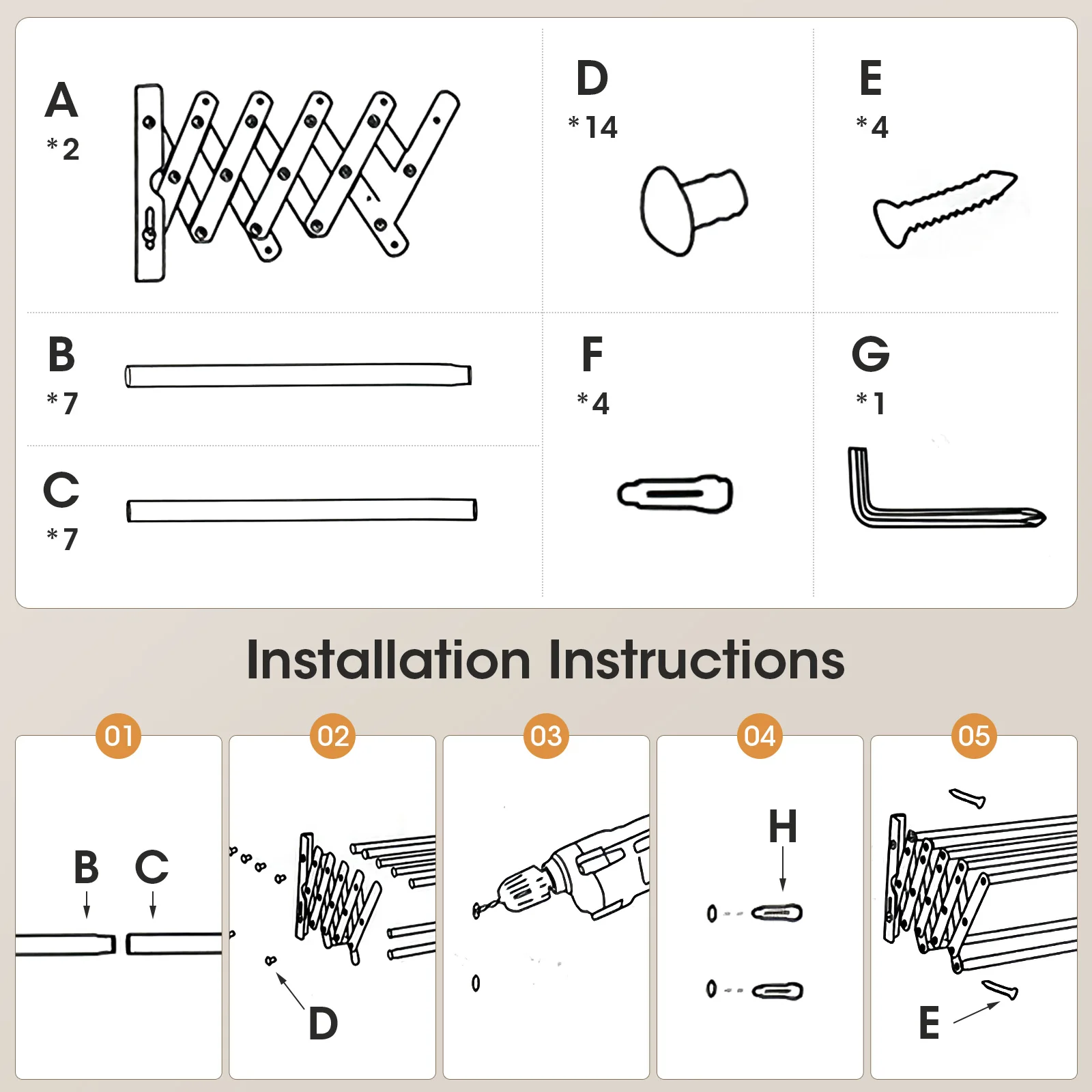 Extendable Drying Rack, Stainless Steel Wall Mounted Clothing Airer Dryer, Towel Clothes Horse for Balcony Bedroom Bathroom